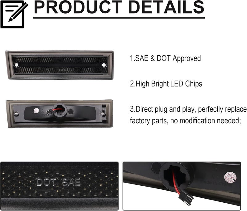 Mynoway Front LED Side Marker Lights for Pickup C/K Series - Smoked Lens, 2 PCS - Image 3