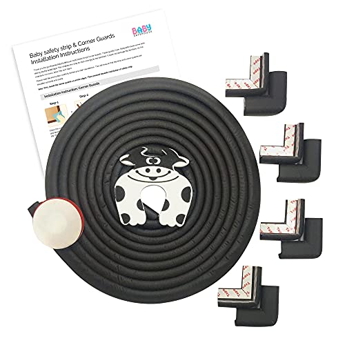 BabySafeHouse Edge Guard and Corner Protector – Extra Long 19ft (16.5ft Edge + 8 Pre-Taped Corner Guards) and Cow Shape Door Stopper (Black Color) for Baby Proofing & Child Safety - Image 1