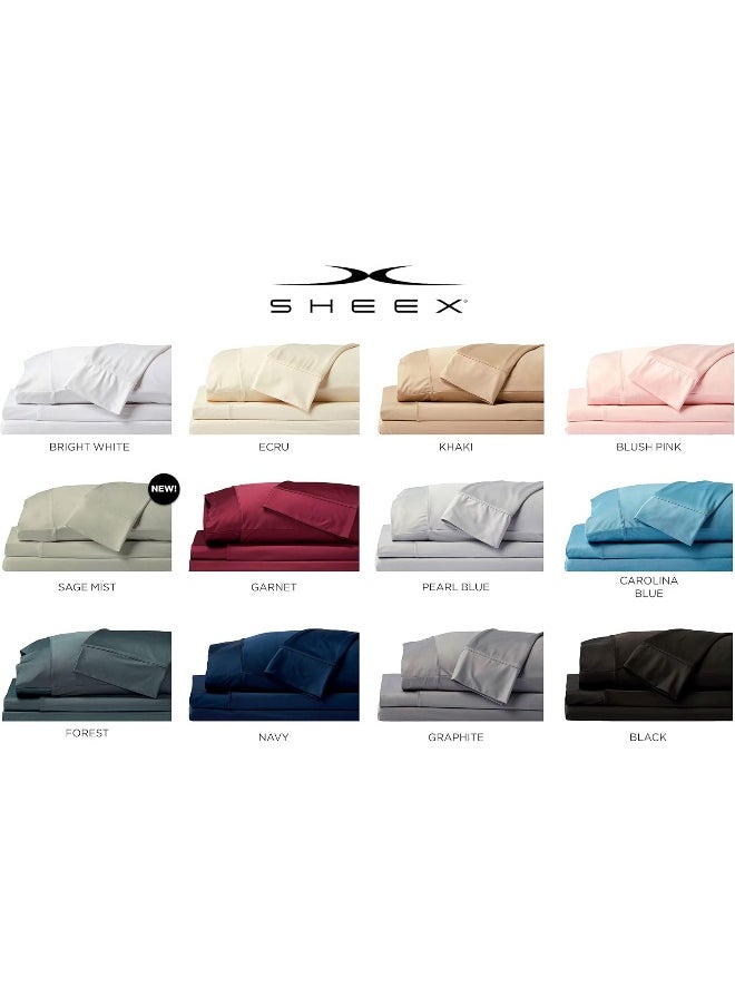SHEEX Original Performance Sheet Set, Cooling Bed Sheet with 1 Flat Sheet, 1 Fitted Sheet, and 2 Standard Pillowcases, Queen, Bright White