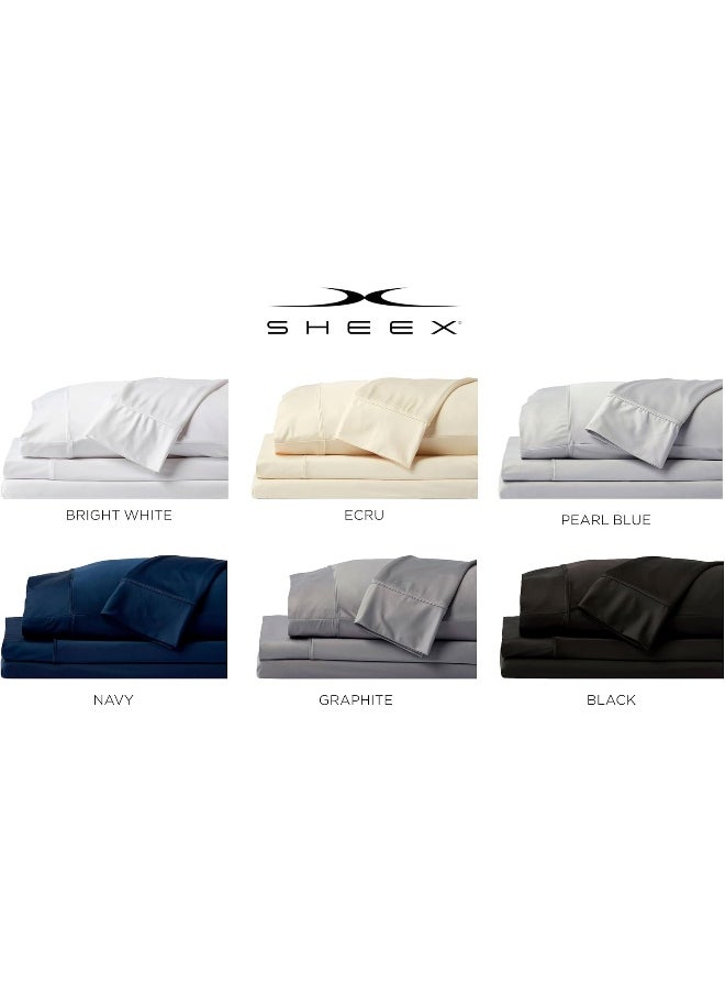 SHEEX Original Performance Sheet Set, Cooling Bed Sheet with 1 Flat Sheet, 1 Fitted Sheet, and 2 Standard Pillowcases, Queen, Bright White