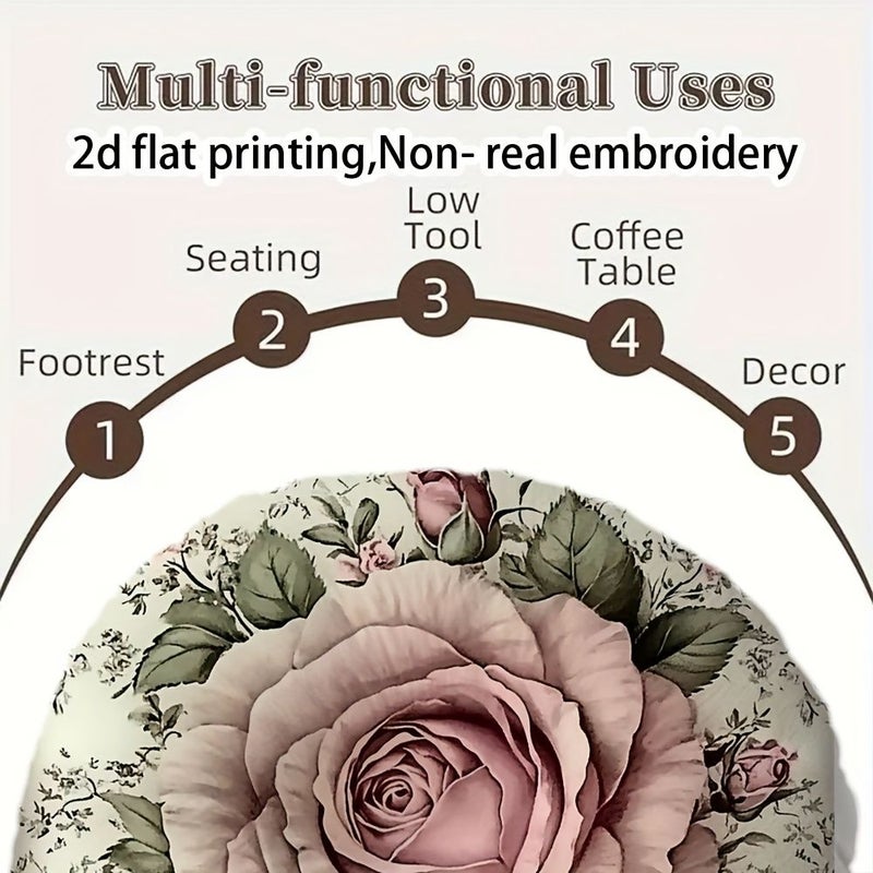 Two Sided 16x16 Inch Round Cushion Vintage Shabby Chic Pillow Pastel Pink Roses Decor - Image 4