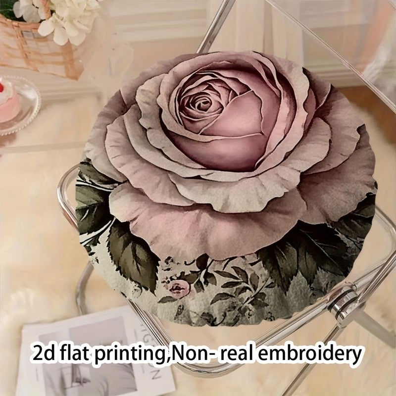 Two Sided 16x16 Inch Round Cushion Vintage Shabby Chic Pillow Pastel Pink Roses Decor - Image 5