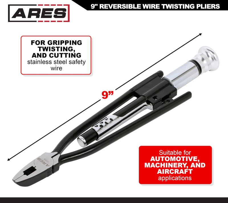 ARES 10003-9-Inch Reversible Wire Twister Pliers - Auto Spring Loaded Return – Durable Untwist Tool Grips, Twists, and Cuts Stainless Steel Safety Wire on Vehicles, Machinery, and Aircraft - Image 2