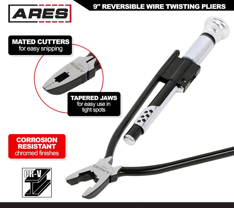 ARES 10003-9-Inch Reversible Wire Twister Pliers - Auto Spring Loaded Return – Durable Untwist Tool Grips, Twists, and Cuts Stainless Steel Safety Wire on Vehicles, Machinery, and Aircraft - Image 3