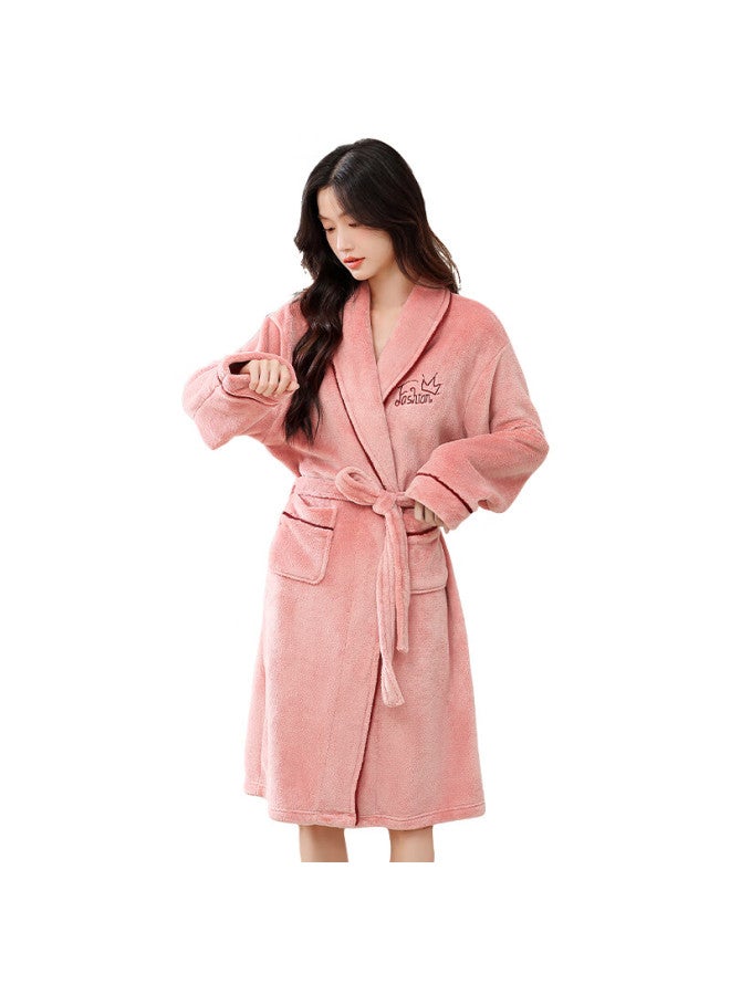 Urban Beauty Women's Autumn Winter Coral Fleece Robe Men's Bathrobe Couple Pajamas Extended Thickened Homewear Winter