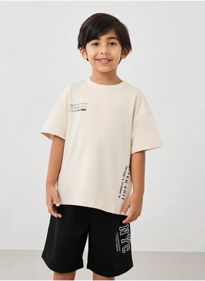 Styli Styli Boys Typography Print Oversized T-Shirt and Shorts Set