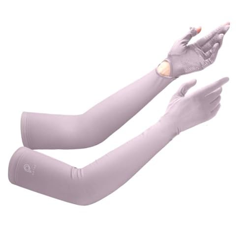 PALAY® UV Protection Arm Sleeves Nylon Ice Silk Arm Sleeves with One Piece Gloves, Open Finger Tip & Anti-slip Palm Design Outdoor Cool Arm Sleeve for Driving, Cycling, Gardening- Purple - Image 1