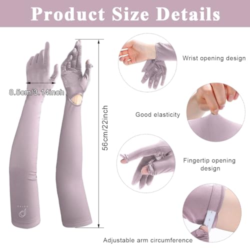 PALAY® UV Protection Arm Sleeves Nylon Ice Silk Arm Sleeves with One Piece Gloves, Open Finger Tip & Anti-slip Palm Design Outdoor Cool Arm Sleeve for Driving, Cycling, Gardening- Purple - Image 2