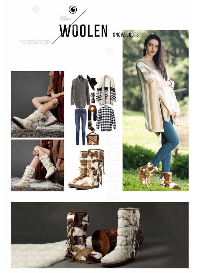 AU&MU Women Tradional Wooden Bead String Sheepskin Fur Shearling Stylish Knee High Winter Snow Boots…, Chestnut, 9 - Image 5