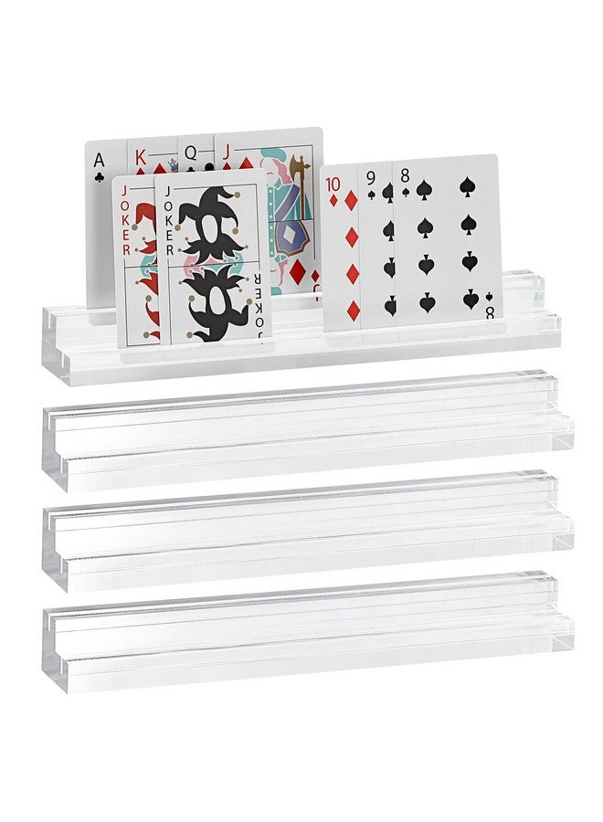 OwnMy 4Pcs Clear Acrylic Playing Card Holders Playing Card Decks Holder With Dual Grooves, Trapezoidal Playing Card Racks Holders With 2 Card Slots, Acrylic Playing Card Holder Stands For Kids Seniors - Image 1