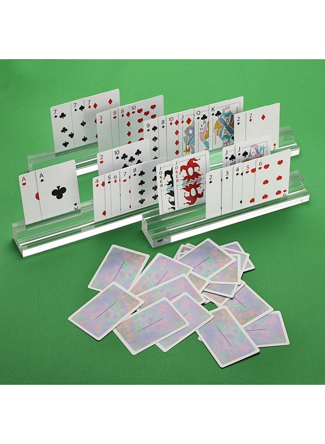 OwnMy 4Pcs Clear Acrylic Playing Card Holders Playing Card Decks Holder With Dual Grooves, Trapezoidal Playing Card Racks Holders With 2 Card Slots, Acrylic Playing Card Holder Stands For Kids Seniors - Image 4