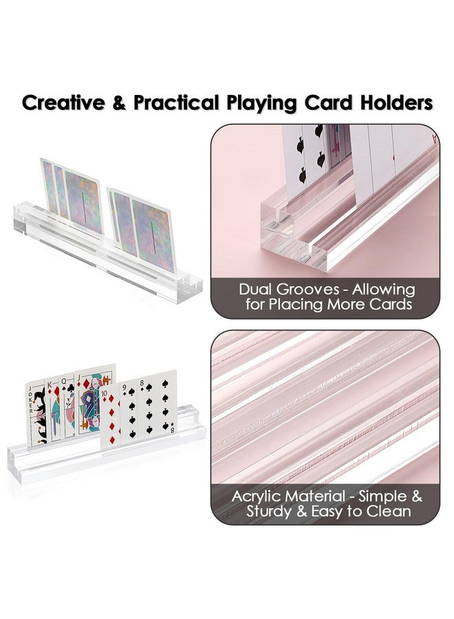 OwnMy 4Pcs Clear Acrylic Playing Card Holders Playing Card Decks Holder With Dual Grooves, Trapezoidal Playing Card Racks Holders With 2 Card Slots, Acrylic Playing Card Holder Stands For Kids Seniors - Image 5