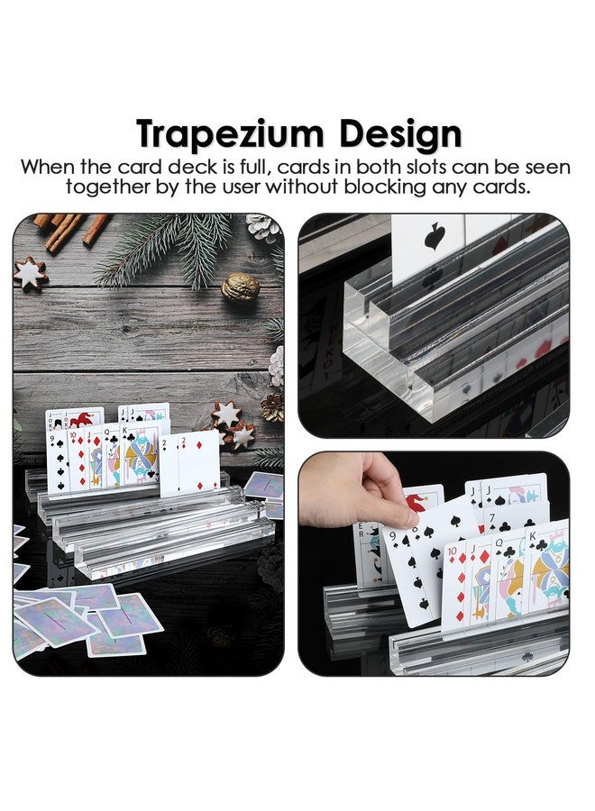 OwnMy 4Pcs Clear Acrylic Playing Card Holders Playing Card Decks Holder With Dual Grooves, Trapezoidal Playing Card Racks Holders With 2 Card Slots, Acrylic Playing Card Holder Stands For Kids Seniors - Image 2