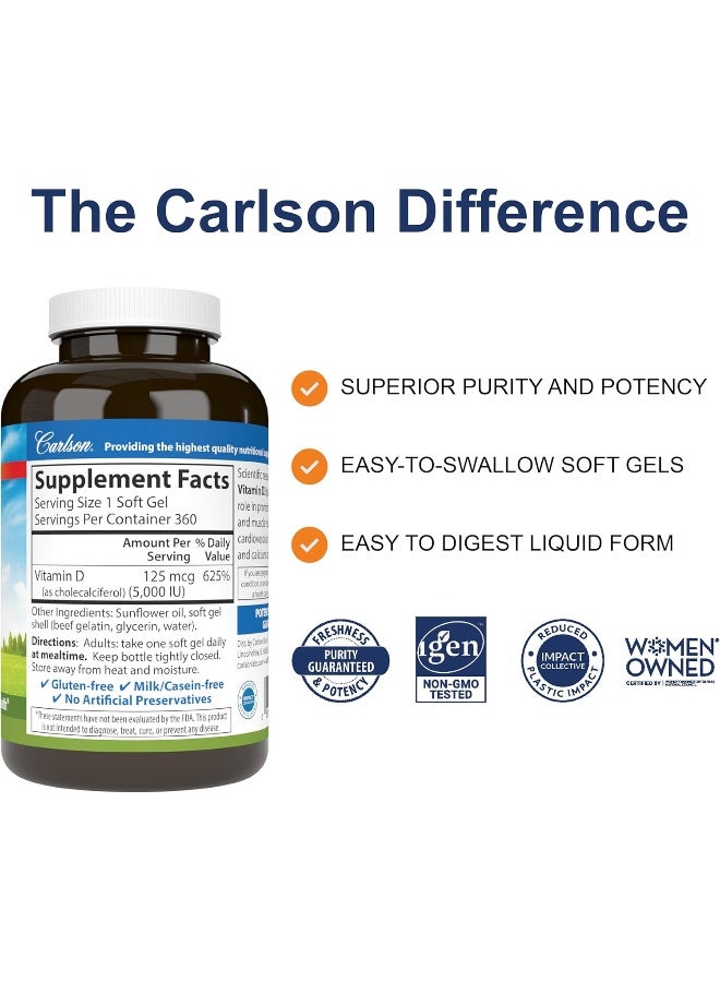 Carlson Vitamin D3 Soft Gels 360 Count for Bone Health - Image 2