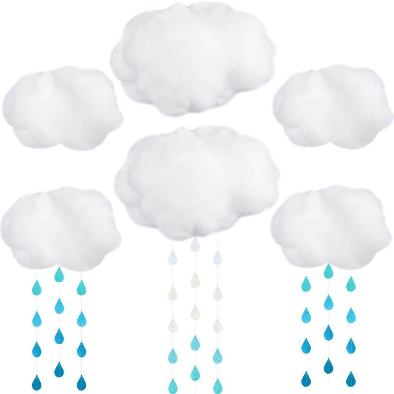 14 Pcs Artificial Cloud Props Cloud Ceiling Decor Clouds for Decoration with Paper Raindrop Decorations for DIY Decorative Hanging Ornament Home Wall Stage Wedding Party Show Decor