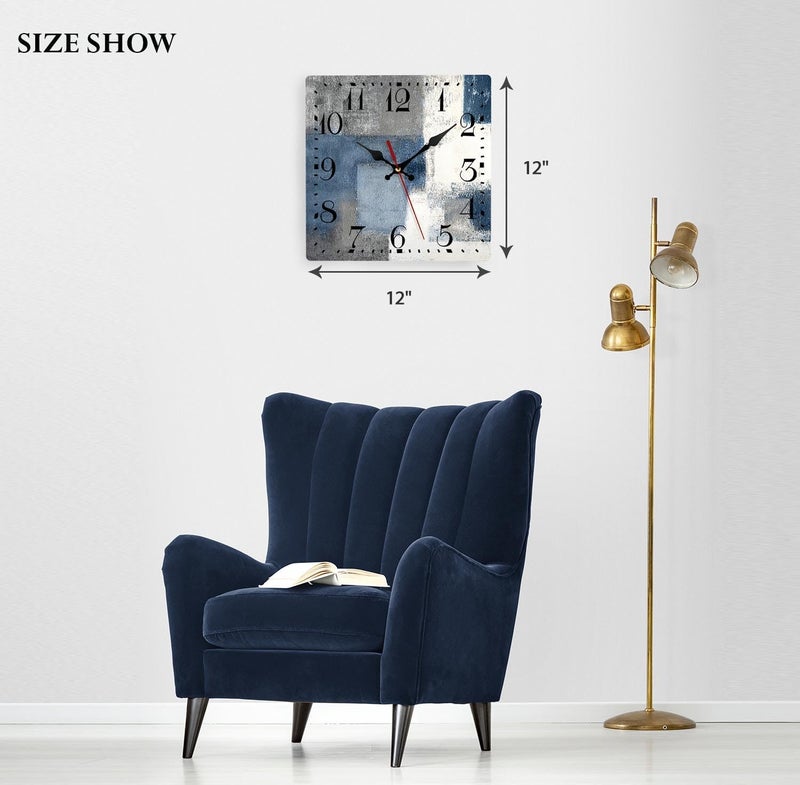 ArtSocket Wooden Wall Clock Silent Non-Ticking, Blue Grey Abstract Painting Gray Contemporary Square Rustic Coastal Wall Clocks DÃcor for Home Kitchen Living Room Office, Battery Operated(12 Inch) - Image 4