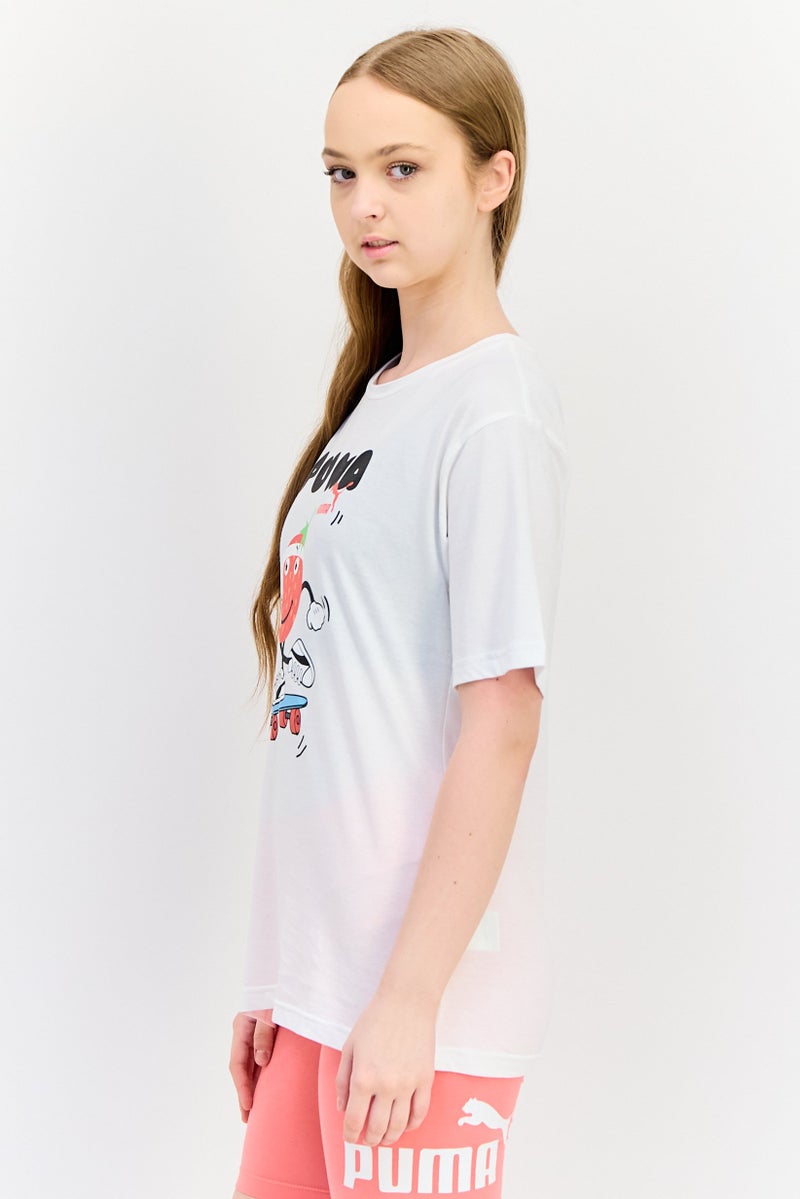 PUMA Women Relaxed Fit Graphic Print Short Sleeve Outdoor T-Shirt, White - Image 4