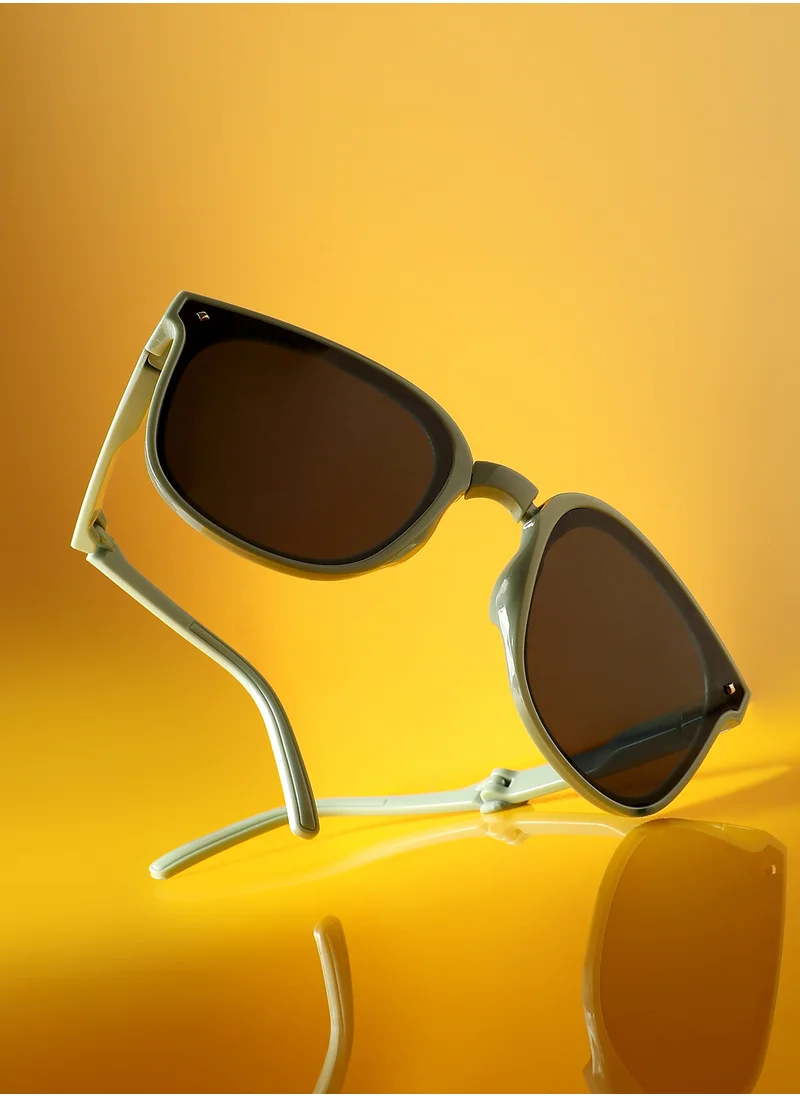 صوص هاوت Haute Sauce Unisex Foldable Wayfarer Sunglasses For Casual Wear | One-Size | Green Polycarbonate Frame | Black Polarized Lens | Full Rim | Eyewear For Woman & Girls