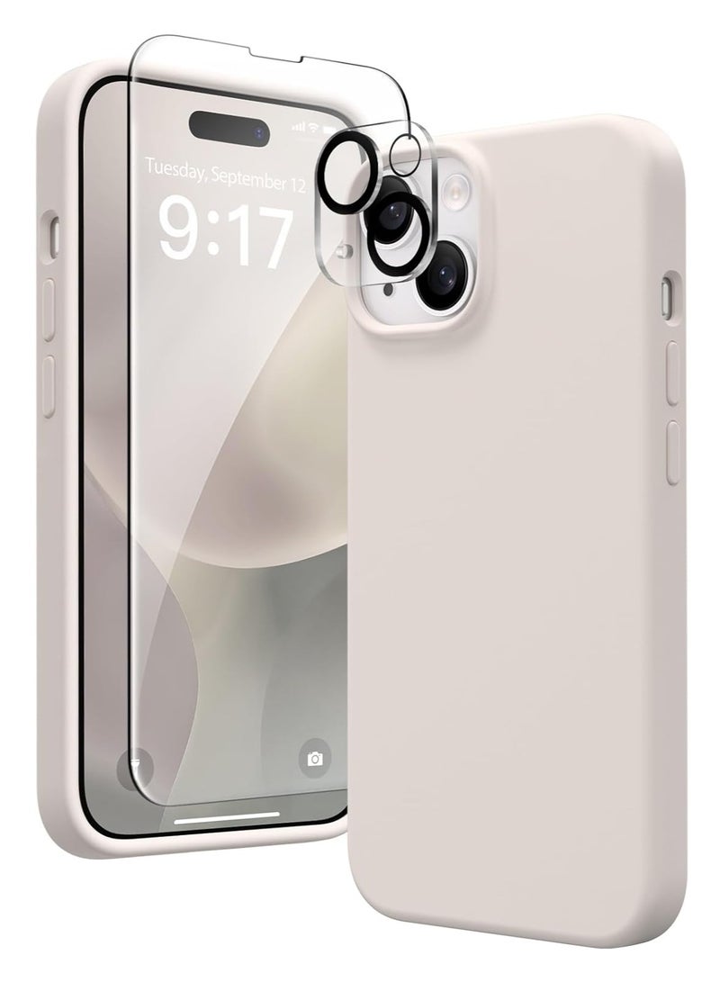 ELTRAZONE 5-in-1 iPhone 15 Case in Stone – Magnetic, MagSafe-Compatible, Slim Skin-Like Silicone, Includes 2x Screen & Camera Lens Protectors - Image 1