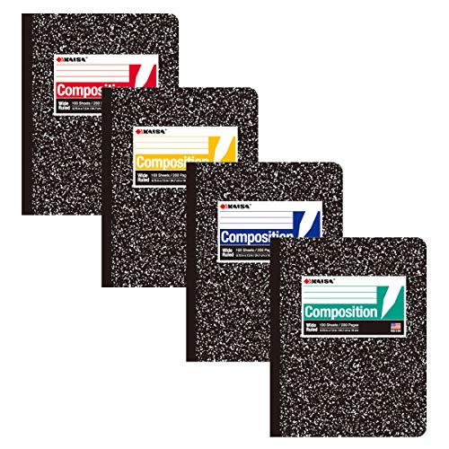 KAISA Composition Notebooks, Wide Ruled, 9-3/4" x 7-1/2", Black Marble Covers Composition Notepads Journal Notebooks 100 Sheets 4 Pack, C10001W - Image 1