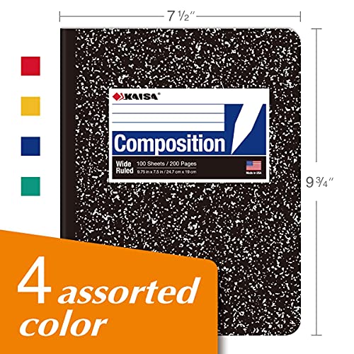 KAISA Composition Notebooks, Wide Ruled, 9-3/4" x 7-1/2", Black Marble Covers Composition Notepads Journal Notebooks 100 Sheets 4 Pack, C10001W - Image 2