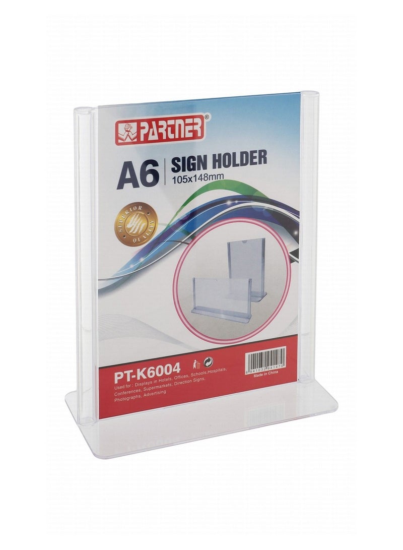PARTNER A6 Size Acrylic Sign Holder With Double Side Display - Image 1
