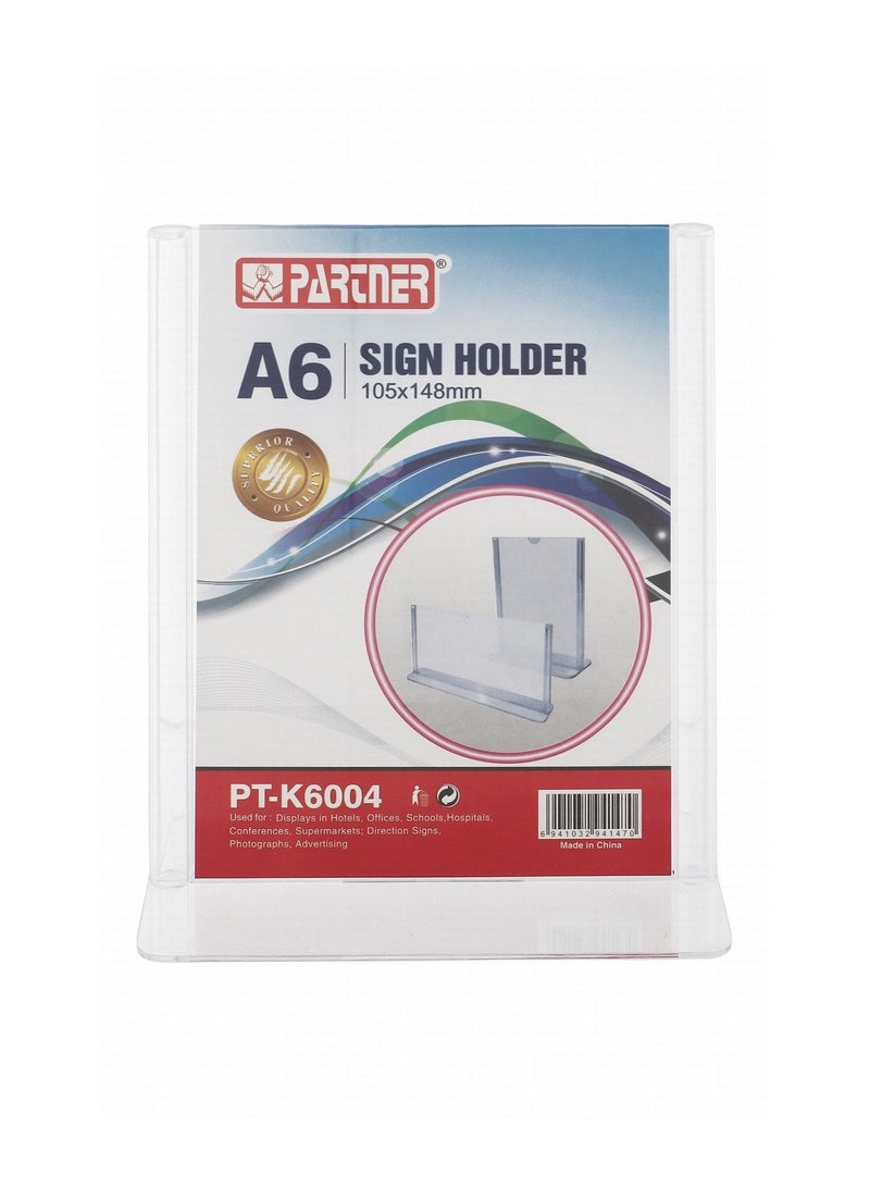 PARTNER A6 Size Acrylic Sign Holder With Double Side Display - Image 2