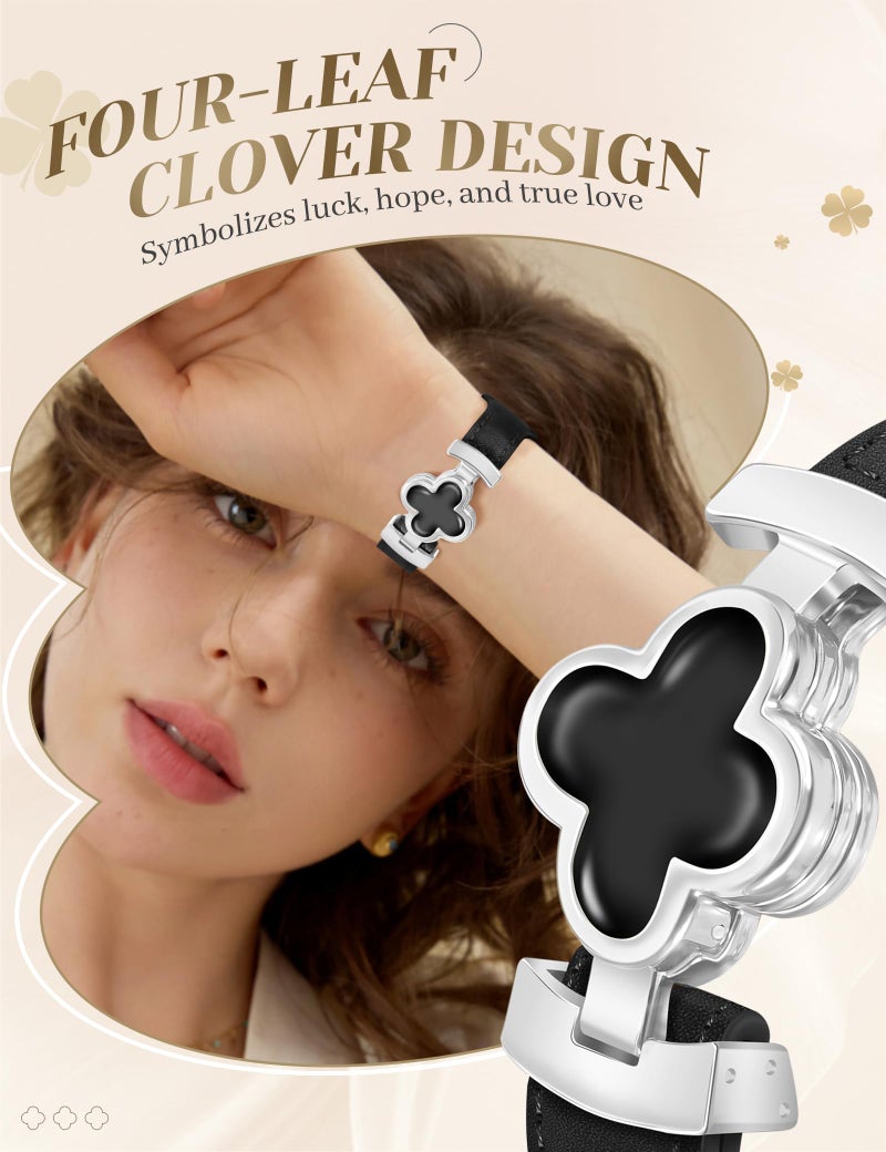 MOINSPIRE Designer Slim Leather Bands Compatible with Apple Watch 38mm 40mm 41mm 42mm(S11/10)for Women, Four-Leaf Clover Cute Dressy Magnetic Watch Bands for iwatch Series Ultra/SE11/9/8/7/6/5/4/3/2/1 - Image 4