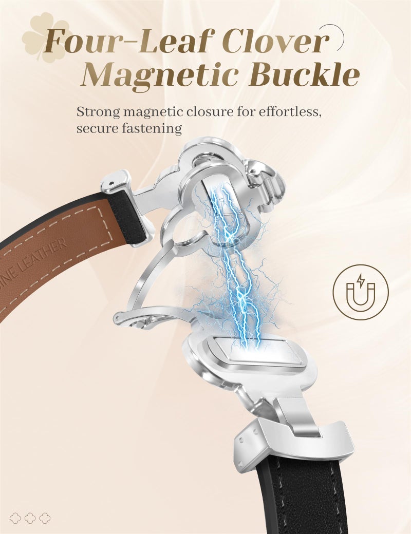 MOINSPIRE Designer Slim Leather Bands Compatible with Apple Watch 38mm 40mm 41mm 42mm(S11/10)for Women, Four-Leaf Clover Cute Dressy Magnetic Watch Bands for iwatch Series Ultra/SE11/9/8/7/6/5/4/3/2/1 - Image 2