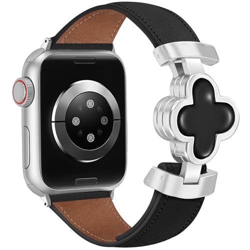 MOINSPIRE Designer Slim Leather Bands Compatible with Apple Watch 38mm 40mm 41mm 42mm(S11/10)for Women, Four-Leaf Clover Cute Dressy Magnetic Watch Bands for iwatch Series Ultra/SE11/9/8/7/6/5/4/3/2/1 - Image 1