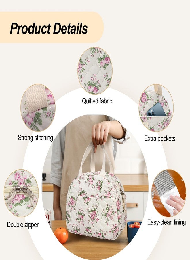 honitty Lunch Box for Women,Cute Quilted Lunch Tote Bag,Reusable Insulated Lunch Box,Large Capacity Cooler Bag with Compartments for Work, Picnics or Travelling - Image 5
