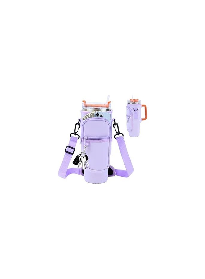 Water Bottle Carrier Bag with Phone Pocket Compatible with Stanley 40 oz Tumbler with Handle,Water Bottle Holder Pouch with Adjustable Strap Compatible with Stanley Cup Accessories - Image 1