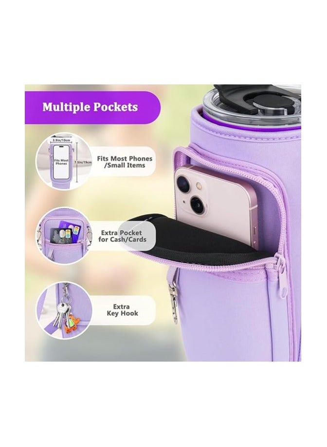 Water Bottle Carrier Bag with Phone Pocket Compatible with Stanley 40 oz Tumbler with Handle,Water Bottle Holder Pouch with Adjustable Strap Compatible with Stanley Cup Accessories - Image 2