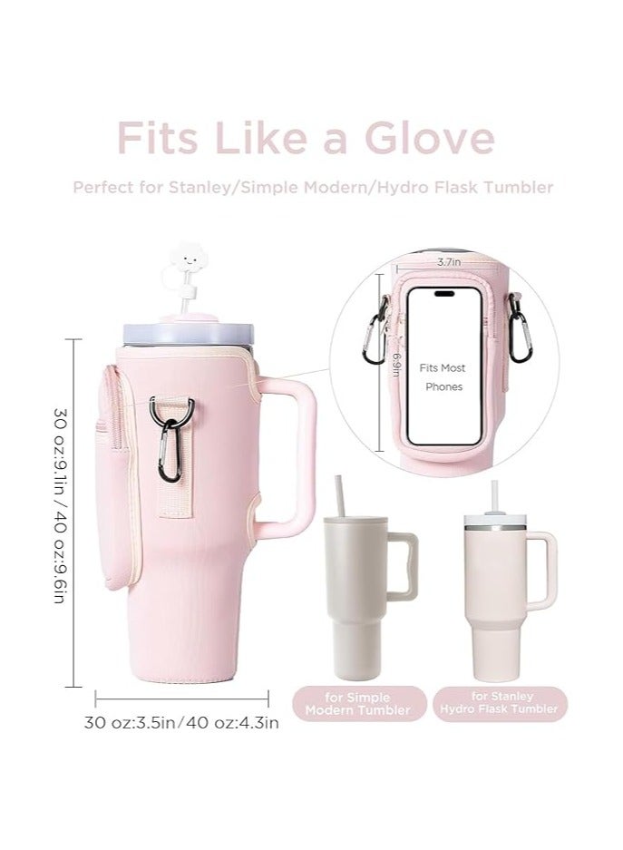 Water Bottle Carrier Bag with Phone Pocket Compatible with Stanley 40 oz Tumbler with Handle,Water Bottle Holder Pouch with Adjustable Strap Compatible with Stanley Cup Accessories - Image 3