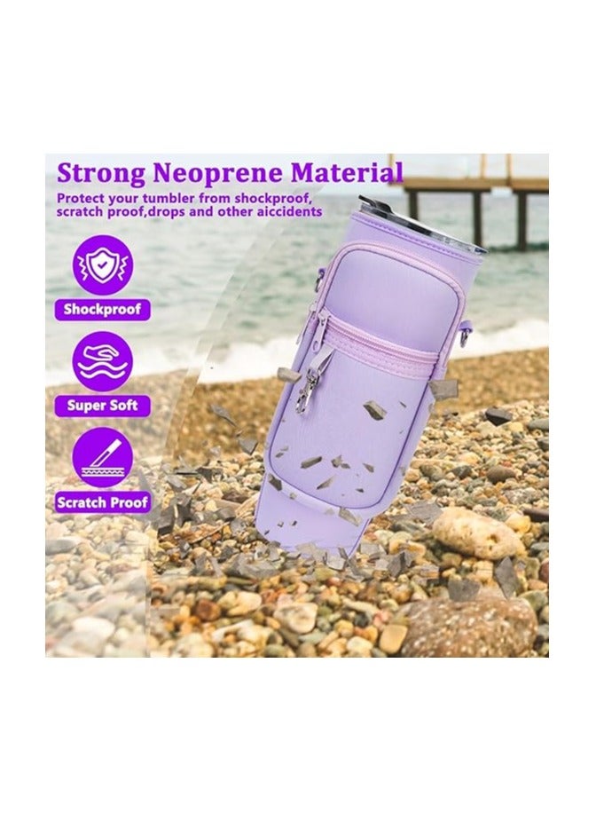Water Bottle Carrier Bag with Phone Pocket Compatible with Stanley 40 oz Tumbler with Handle,Water Bottle Holder Pouch with Adjustable Strap Compatible with Stanley Cup Accessories - Image 4