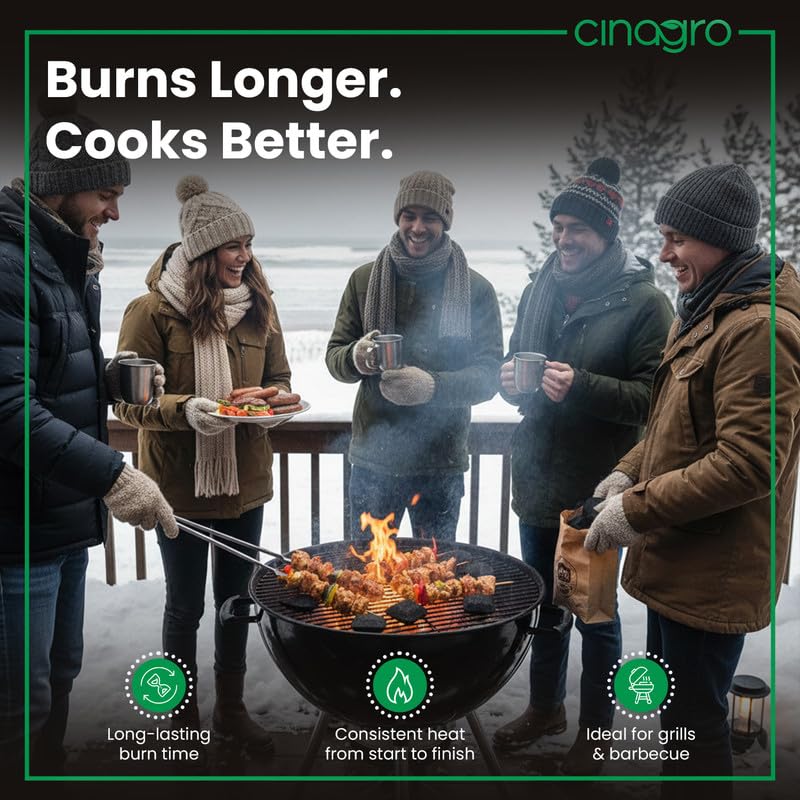 Cinagro Charcoal Briquettes, 500g Pack, All-Natural Coconut Shell, Long-Lasting Fire Starter Cubes, Smoky Heat for Barbecue, Grill, Smoker, Cooking, Even-Burning Pillow Shape, Low Smoke, No Sparks - Image 3