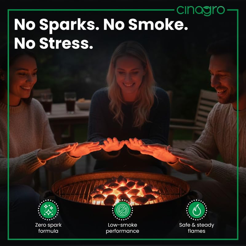 Cinagro Charcoal Briquettes, 500g Pack, All-Natural Coconut Shell, Long-Lasting Fire Starter Cubes, Smoky Heat for Barbecue, Grill, Smoker, Cooking, Even-Burning Pillow Shape, Low Smoke, No Sparks - Image 4