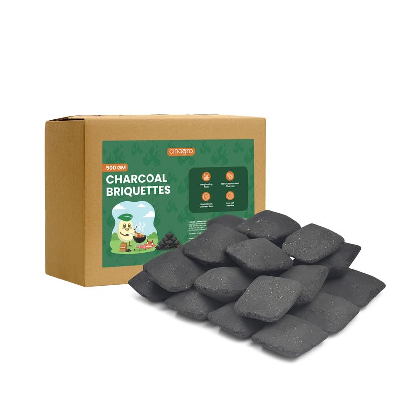 Cinagro Charcoal Briquettes, 500g Pack, All-Natural Coconut Shell, Long-Lasting Fire Starter Cubes, Smoky Heat for Barbecue, Grill, Smoker, Cooking, Even-Burning Pillow Shape, Low Smoke, No Sparks - Image 1