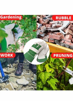 Excefore Heavy Duty Gardening Gloves, Garden Thorn Proof Leather Work Strong Tools Pruning Shears Bricklaying(One size, Green, 1 Pairs)  - Image 2