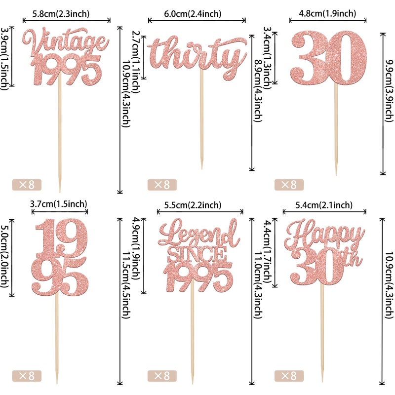 RSSTARXI 48 Pack Vintage 1995 Cupcake Toppers Legend منذ عام 1995 ، Thirty Cupcake يختارون رقم 30 رقم 30 كب كيك لوظيفة عيد ميلاد 30 زواج حفلات الزفاف اللوازم - Image 2