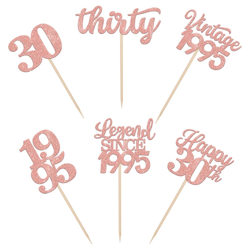 RSSTARXI 48 Pack Vintage 1995 Cupcake Toppers Legend منذ عام 1995 ، Thirty Cupcake يختارون رقم 30 رقم 30 كب كيك لوظيفة عيد ميلاد 30 زواج حفلات الزفاف اللوازم - Image 3