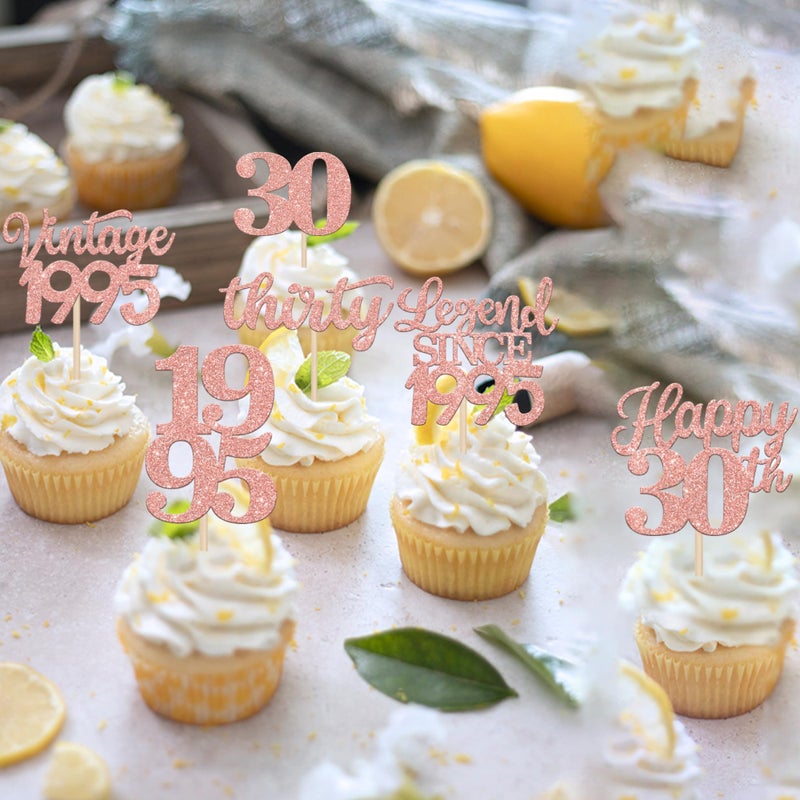 RSSTARXI 48 Pack Vintage 1995 Cupcake Toppers Legend منذ عام 1995 ، Thirty Cupcake يختارون رقم 30 رقم 30 كب كيك لوظيفة عيد ميلاد 30 زواج حفلات الزفاف اللوازم - Image 5