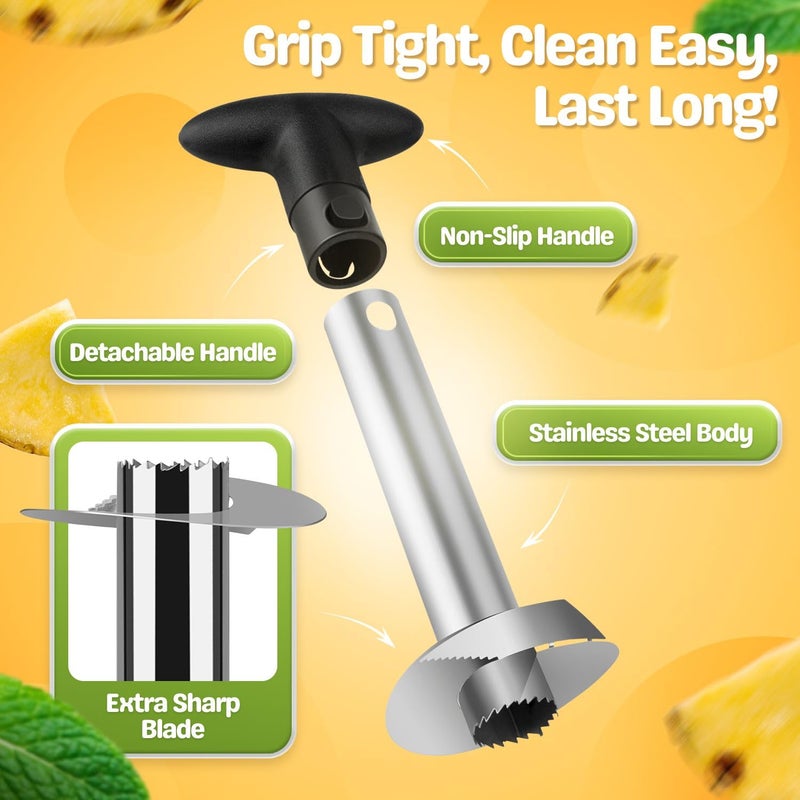 Flexzion Pineapple Corer Slicer Peeler, Stainless Steel Eye Remover Decorer Wedger Cutter, Spiral Cutting Tools with Metal Blade, Non-Slip Grip for Fruit Rings, Home Kitchen Restaurant Chef Use - Image 2