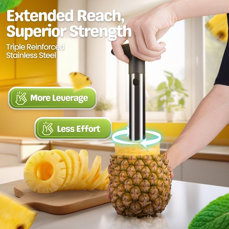 Flexzion Pineapple Corer Slicer Peeler, Stainless Steel Eye Remover Decorer Wedger Cutter, Spiral Cutting Tools with Metal Blade, Non-Slip Grip for Fruit Rings, Home Kitchen Restaurant Chef Use - Image 4