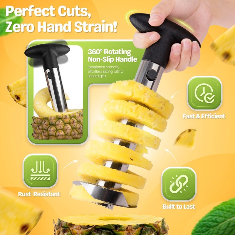 Flexzion Pineapple Corer Slicer Peeler, Stainless Steel Eye Remover Decorer Wedger Cutter, Spiral Cutting Tools with Metal Blade, Non-Slip Grip for Fruit Rings, Home Kitchen Restaurant Chef Use - Image 3