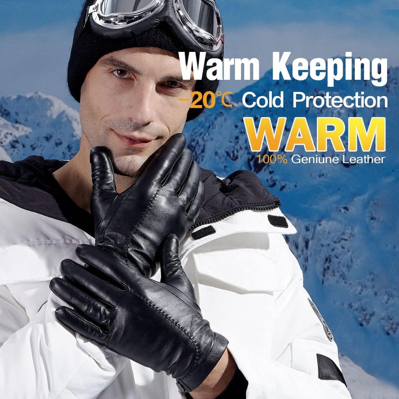 GSG SINCE 1998 GSG Men's Driving Leather Gloves - Genuine Sheepskin, Touchscreen, Black - Image 4