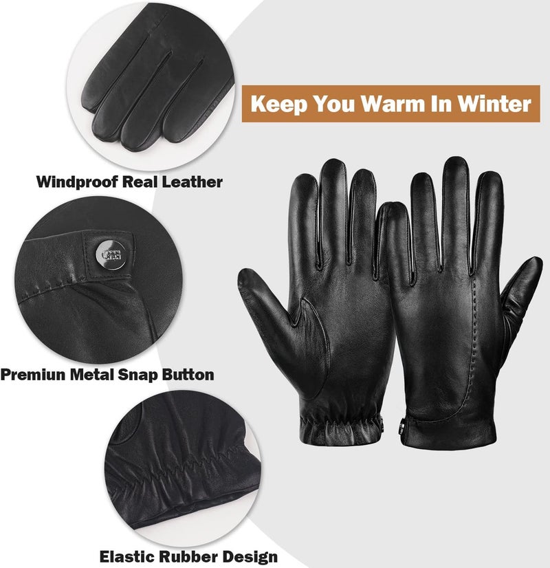 GSG SINCE 1998 GSG Men's Driving Leather Gloves - Genuine Sheepskin, Touchscreen, Black - Image 2