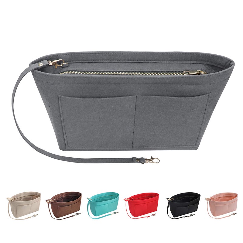 Soyizom Purse Organizer Insert Felt Purse Insert Bag Organizers Multi Pockets Tote Bag in Bag for WomenGreyL - Image 2