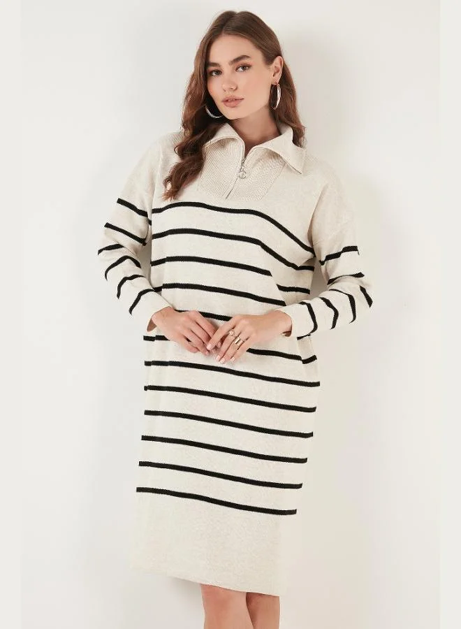 Lela Lela Striped Half-Zip Slit Knit Dress Women's Dress 4615183