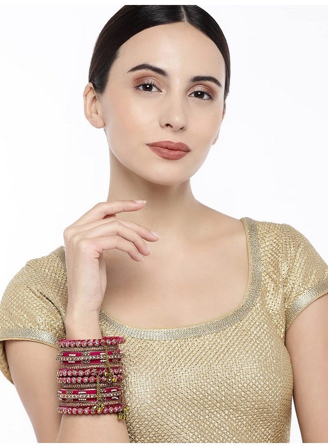 Peora Velvet Gold Plated & Kundan Chuda Set for Women (Rani Pink) - Image 2